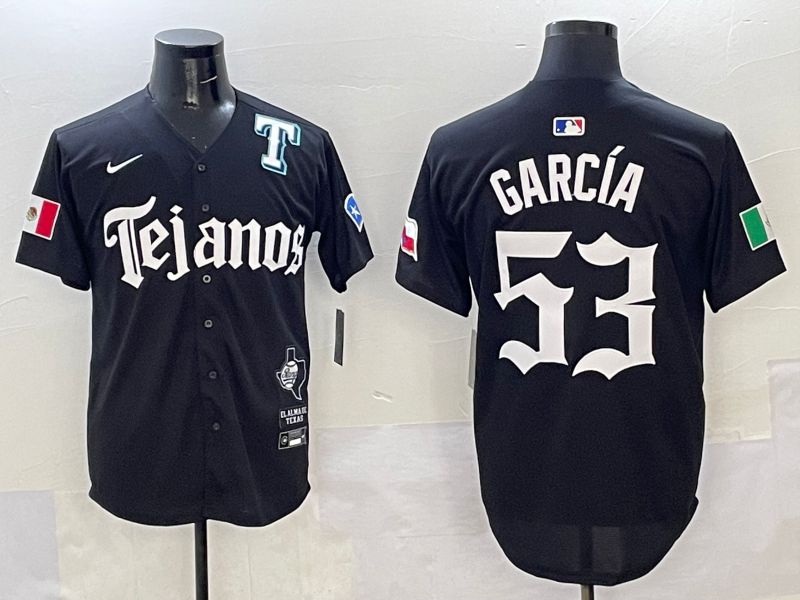 Men Texas Rangers #53 Garcia Black Five generations Joint Name 2025 Nike MLB Jersey style 6